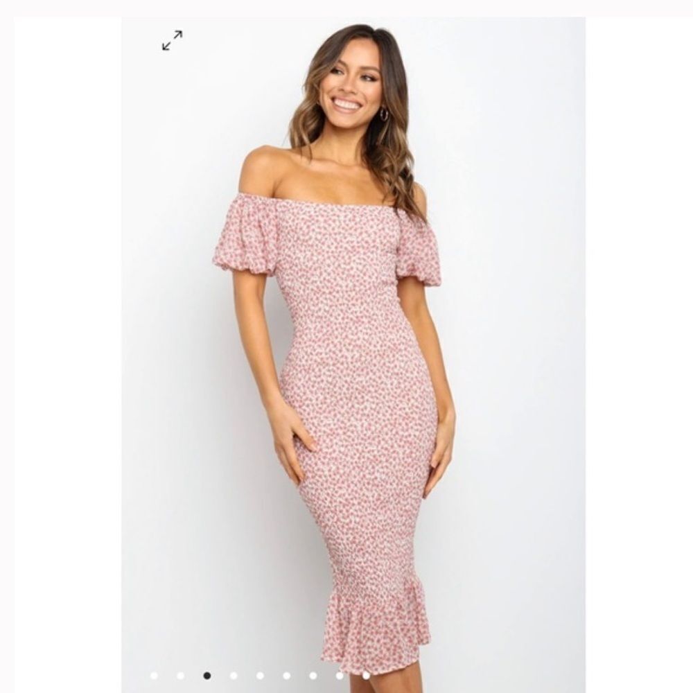 Petal & Pup Pink Off-Shoulder Flutter Sleeve Midi Dress